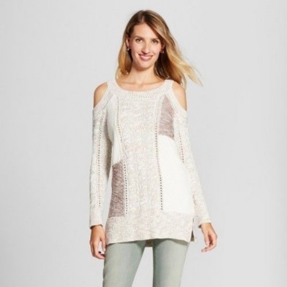 Knox Rose Sweaters - 🖤 Knox Rose Patchwork Cold Shoulder Sweater